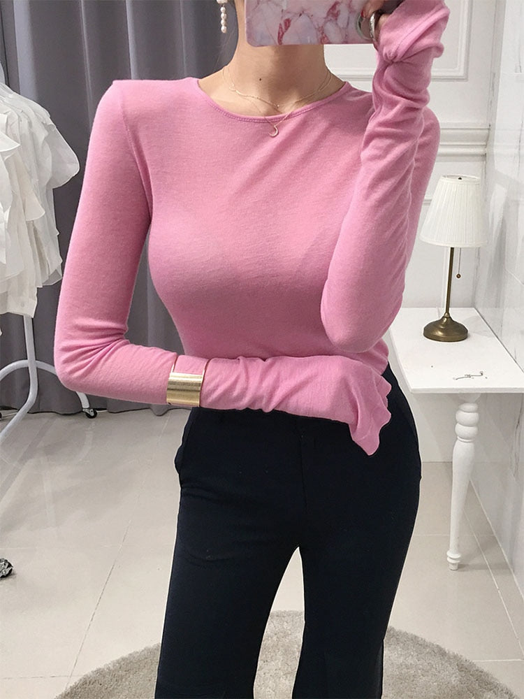maoxiangshop Sexy Shirt Women T-Shirt Long Sleeve Korean Style Slim Basic Elasticity Tshirt Top Womens Clothing T Shirt Femme