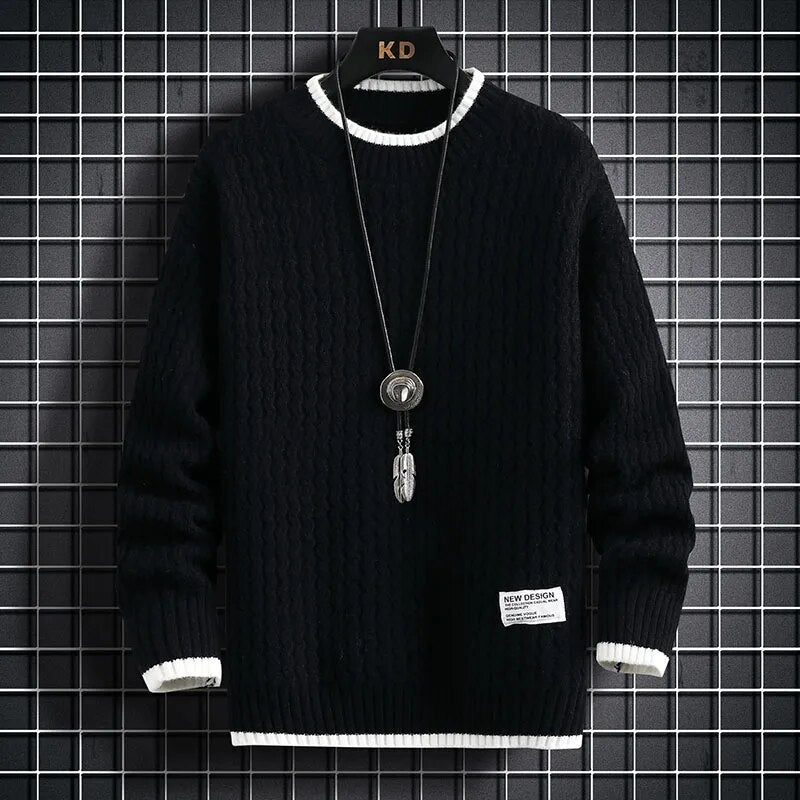 maoxiangshop Fashion Sweater Men's Knitted Stripe Pattern Pullover O-Neck Winter Sweaters