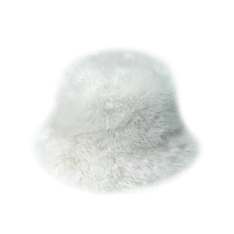 maoxiangshop - Fluffy Fur Bucket Hat for Women Imitation Mink Hair Warm Basin Cap Thickened Plush Winter Hats Lady Fashion Panama Fisherman Cap