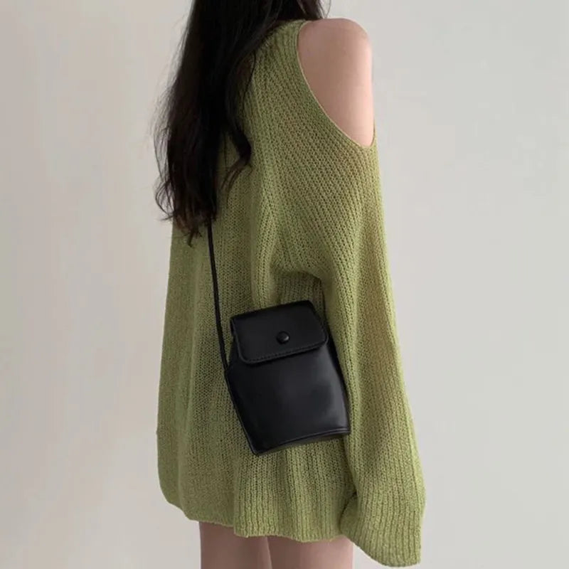 HELIAR Women V-Neck Off Shoulder Hollow Out Sweater Loose Long Sleeve Knit Thin Jumpers Streetwear Tops For Women Fall Winter