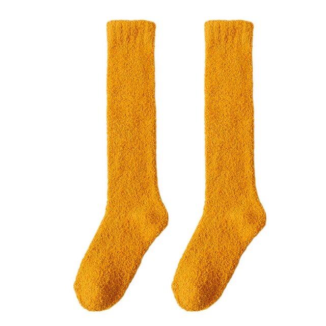 maoxiangshop Unisex Candy Coral Fleece Long Socks Women Plush Winter Warm Thick Thigh Stockings Lolita Thigh High Home Sleep Floor Sock