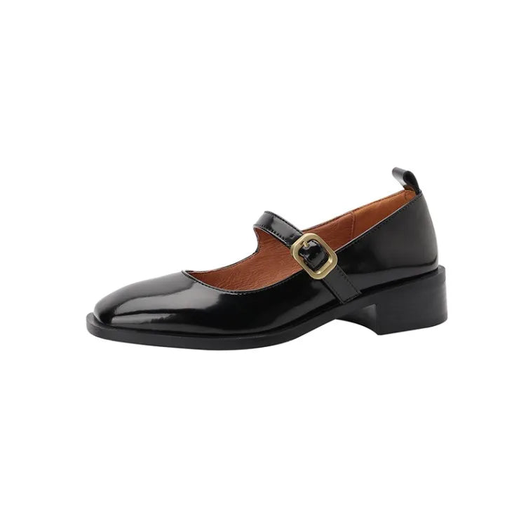 maoxiangshop - Spring/Autumn Women Shoes Square Toe Chunky Heel Shoes Patent Leather Mary Janes Low Heel Solid Pumps Women Concise Black Shoes