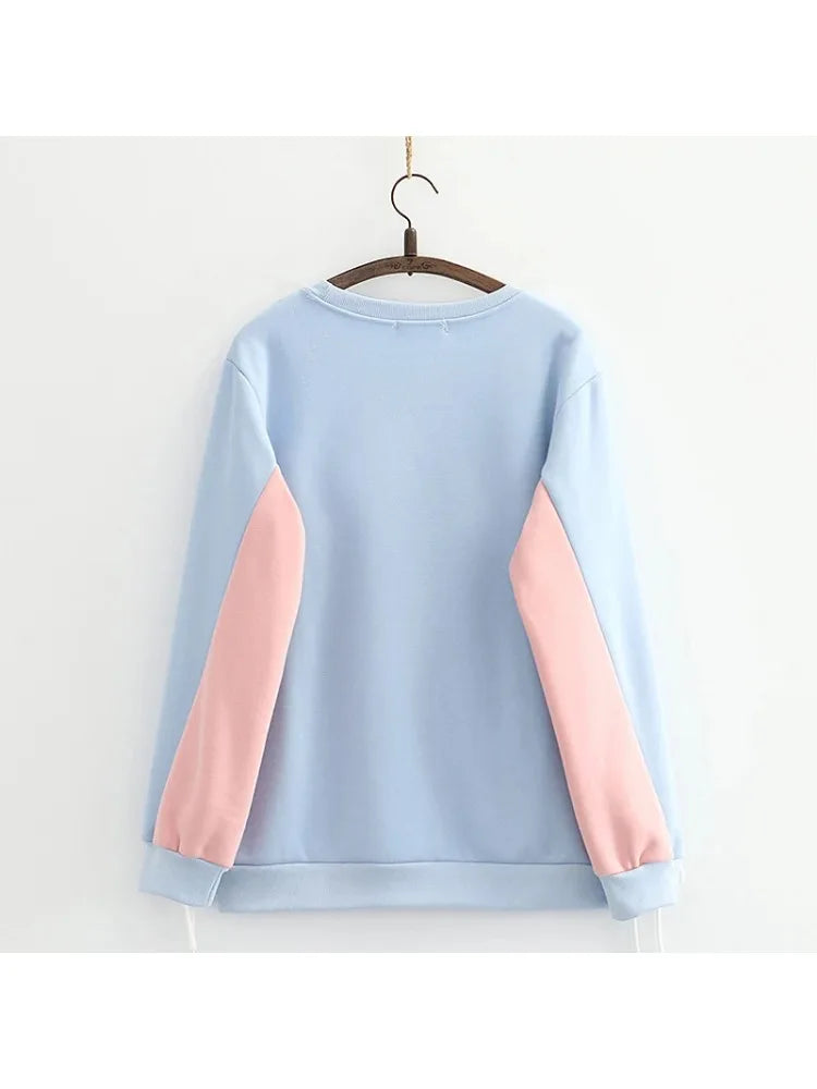 Fleece Plus Velvet Hoodies Sweatshirts For Teen Girls Cartoon Print O-neck Winter Thick Cute Pullover Tracksuits