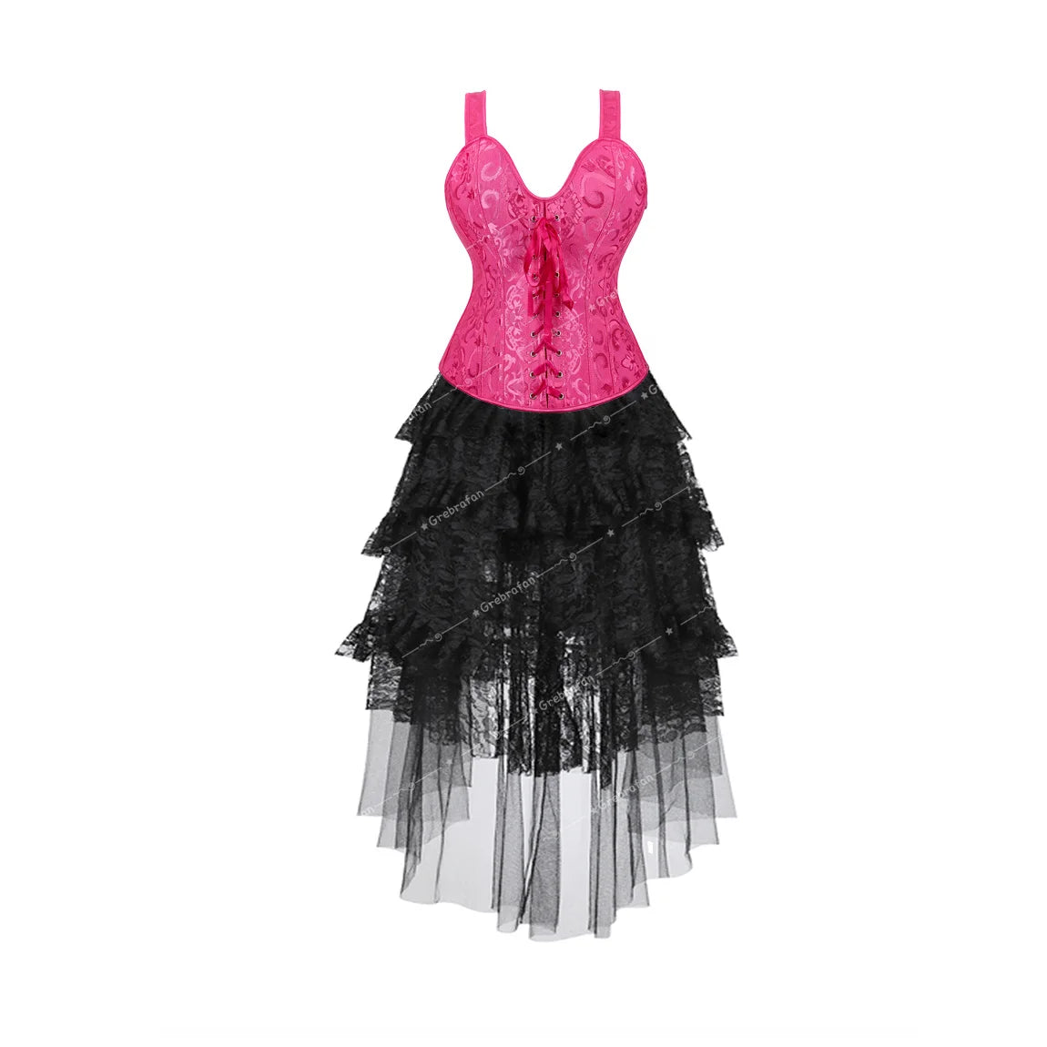 maoxiangshop - Steampunk Corset Skirt Bridal Lace Strap Bustiers with Gothic Tulle Dress Rave Outfits Evening Party Costumes Plus Size
