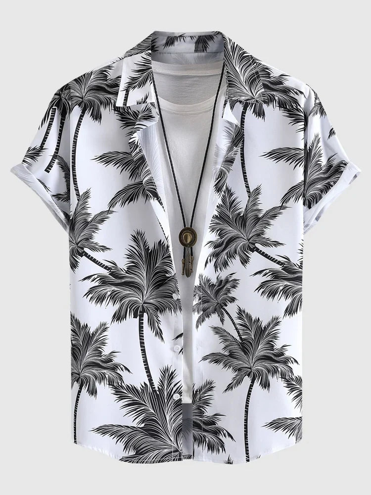 maoxiangshop Hawaiian Shirts for Men Tropical Coconut Tree Print Short Sleeve Shirt Summer Beach Casual Button Vacation Tops