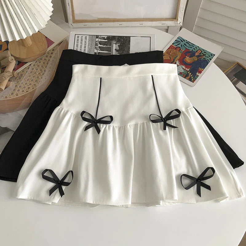 maoxiangshop - Women Korean High Waist Skirt Harajuku Preppy Solid Mini Short Skirt Ladies Casual Elegant Cute Sweet A-Line Skirts Female