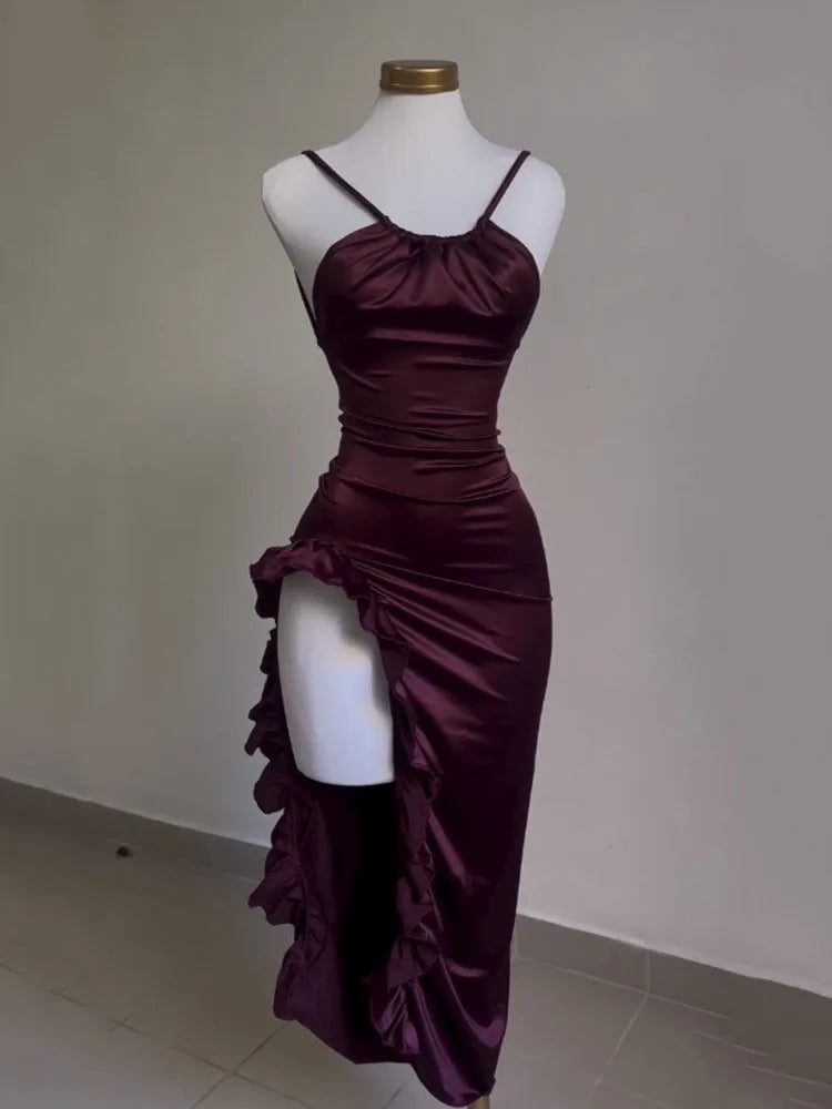 Sexy Women Bodycon Long Dress Backless Strapless Ruffles Fork Party Club Streetwear Elegant Evening Dresses Y2K Female Vestidos