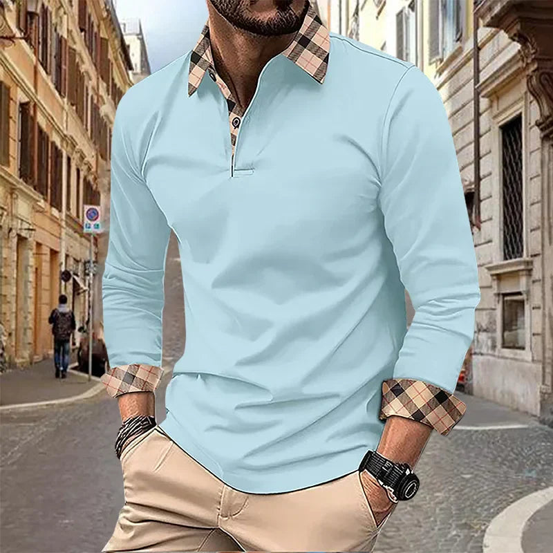 maoxiangshop 2024 Autumn Men's Polo Shirt Lapel Pocket T-shirt Men's Breathable Business Casual Long sleeved