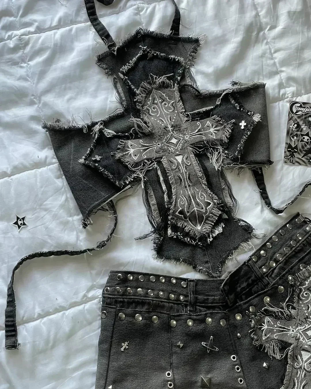 maoxiangshop - Y2K Harajuku Gothic Leather Jacket Casual Skirts Gothic Fashion Leather Patchwork Two Piece Clothing gothic Women Hot Sweetheart