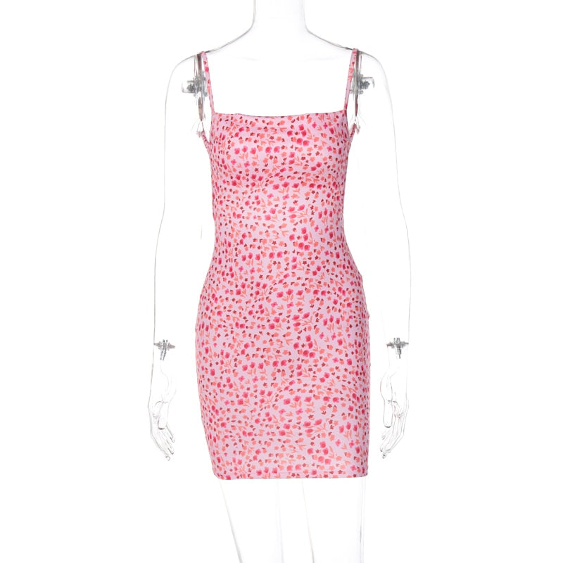 maoxiangshop Flower Print Slip Sleeveless Backless Slim Sexy Maxi Dress Spring Women Elegant Streetwear Party Clothing Concise