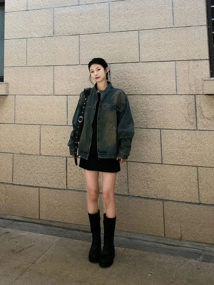 Vintage Plus Size Denim Coat Women Spring and Autumn 2023 New Loose American Jacket Ins Fashion Casual Streetwear Top