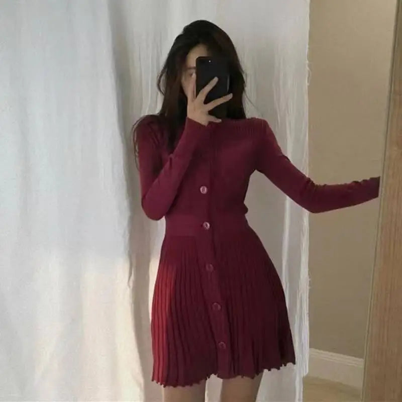 maoxiangshop Womens Dresses Bodycon Crochet Knitted Pleated Female Dress Sale Harajuku Elegant and Pretty Thic Y2k Trendy Retro Clothing