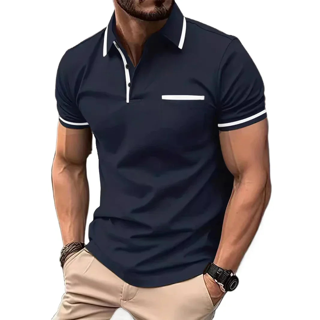 maoxiangshop New Solid Color Polo Shirt Men's Short Sleeve Button Tshirts Lapel Lightweight Turn-down Streetwear Sport Casual Fitness Tops