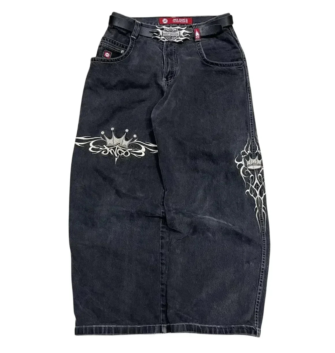 Jeans New Y2K Women Harajuku Retro Hip Hop Cartoon Embroidery Baggy Jeans Black Pants High Waisted Wide Trousers Streetwear