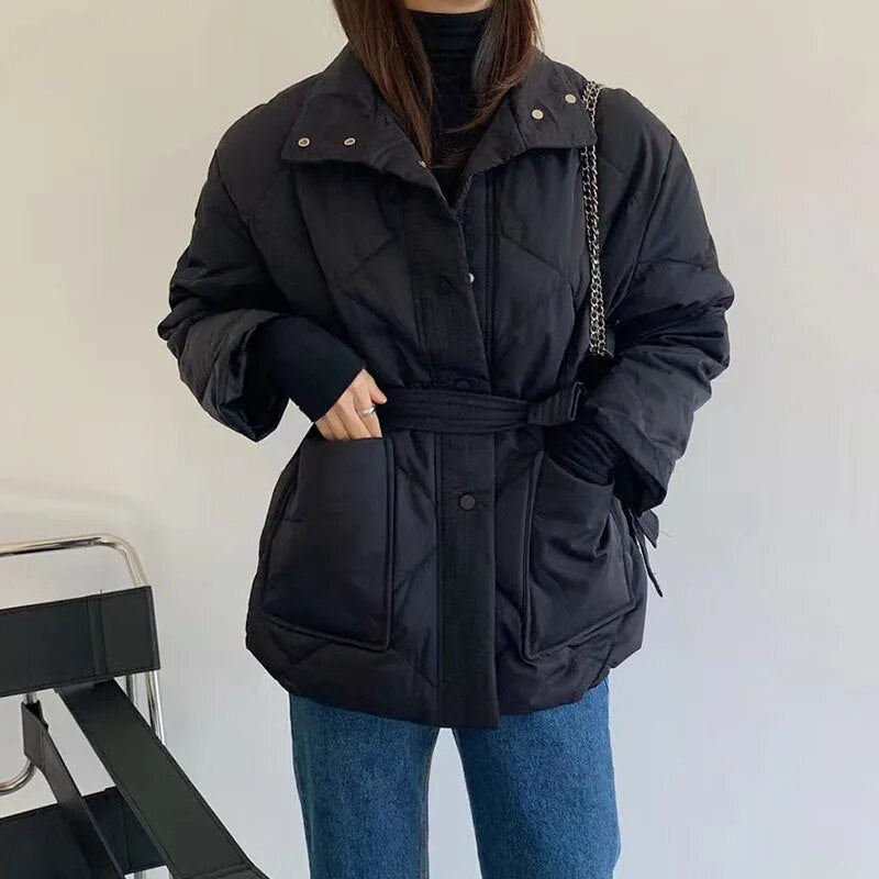 Women Winter Jacket Coats New Fall Fashion Black Padded Parkas Guangzhou Casual Warm Korean Style Overcoat Clothing Female