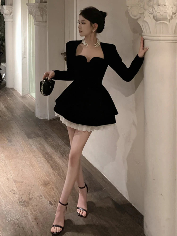Spring Summer Women Sexy Elegant Mini Black Dresses Evening Prom Party One Piece Clothes New