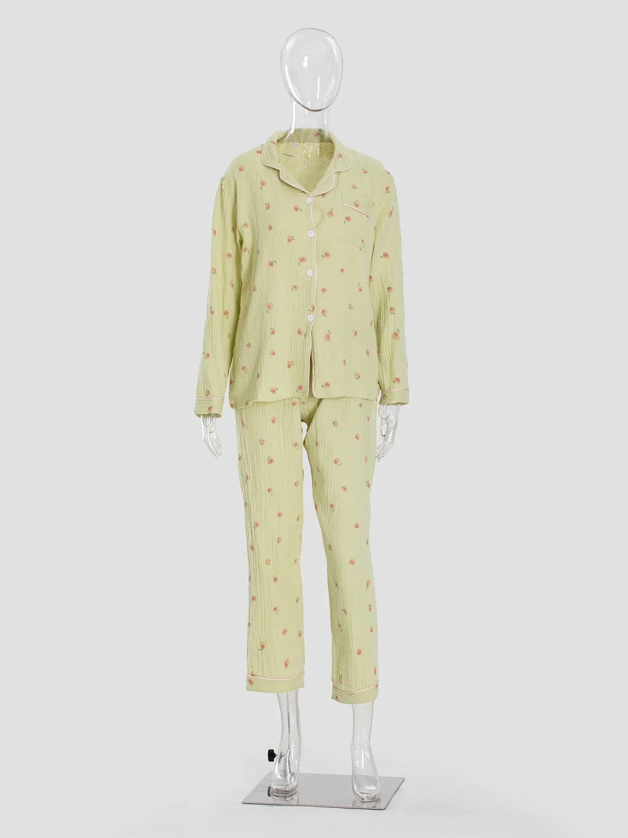 maoxiangshop - Cotton Double-layer Gauze Pajamas For Women's Fashion Cute Carrot Print Long Sleeve Tops + Pant Home Clothing Two-piece Set