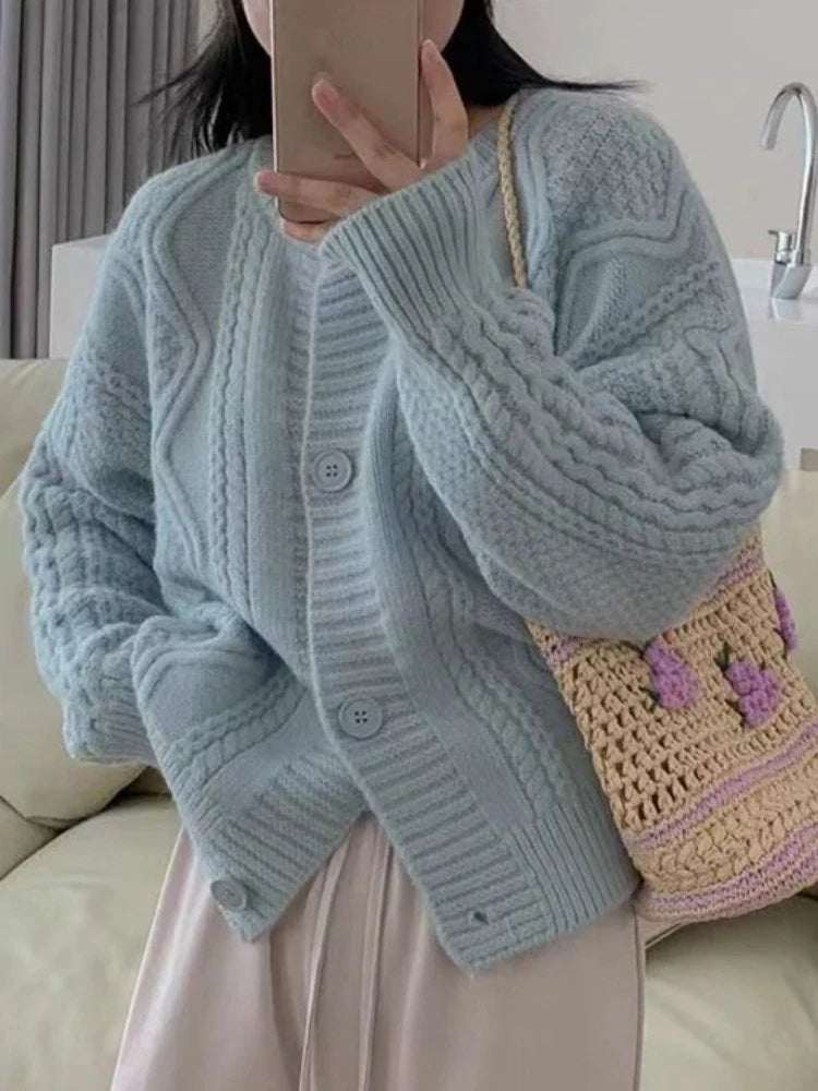 Spring Vintage Knitting Sweater Women Winter Japanese Style Sweet Solid Cardigan Female O-neck Loose Casual Sweater Tops