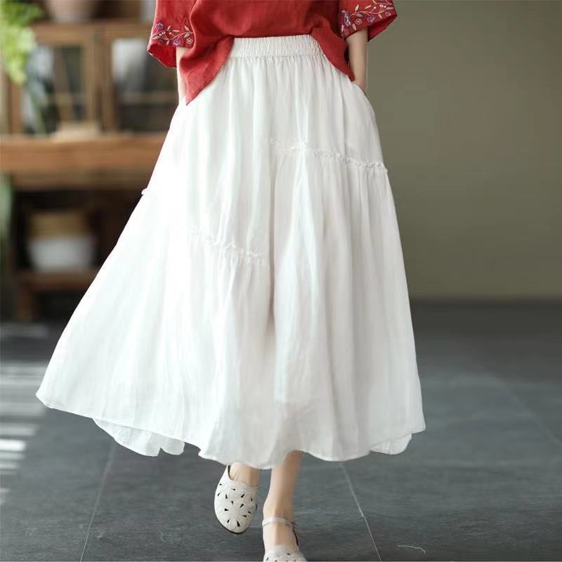 maoxiangshop Double Layer Cotton Linen Skirt Spring Womens Fashion Women Korean Clothing Elegant Long Skirts Summer Woman Harajuku Y2k