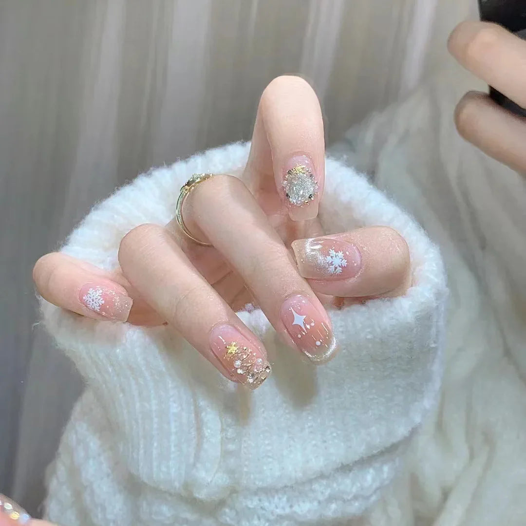 maoxiangshop 24pcs Wearable Pink Press On Fake Nails Tips With Glue false nails design Butterfly Lovely Girl false nails With Wearing Tools