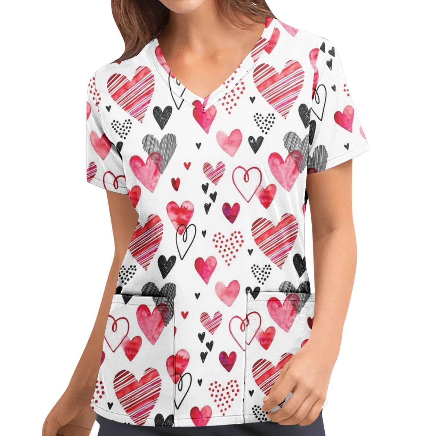 maoxiangshop Cute Cartoon Animals Print Christmas Nursing Scrubs Women Tops Short Sleeve pet salon Work Uniform Blouse Costume Shirts Female