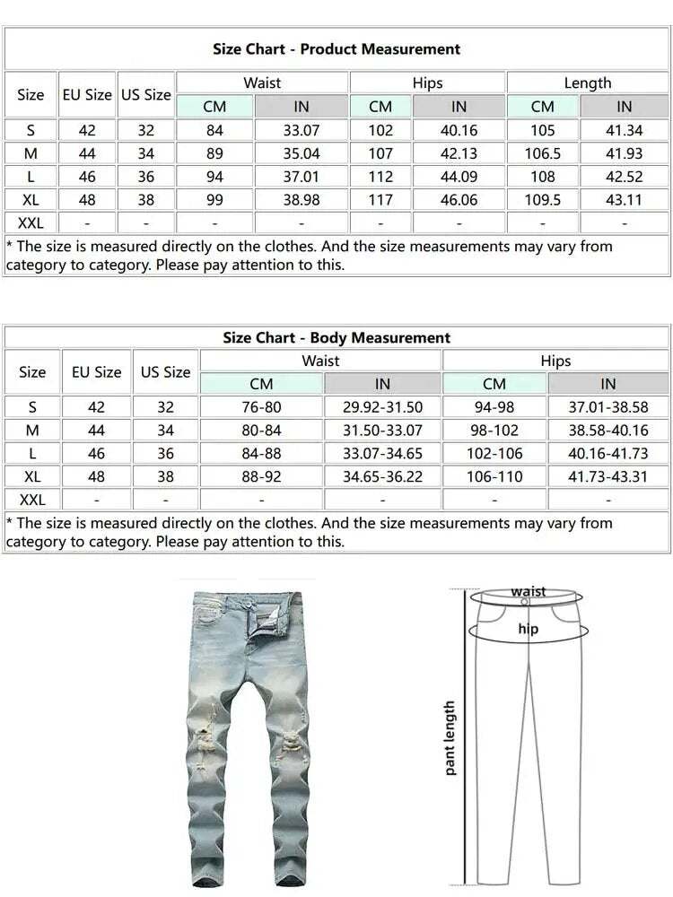 maoxiangshop Men's Jeans Solid Faded Ripped Frayed Denim Jeans Mid-waist Slim Fitted Pants Ankle-length Zipper Trousers with Pocket