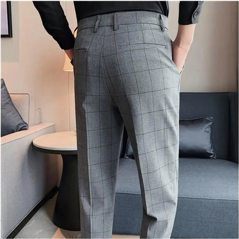 maoxiangshop High Quality Men's Formal Pants Office Social Business Fashion Plaid Suit Pants Casual Slim Wedding Street Wear Trousers