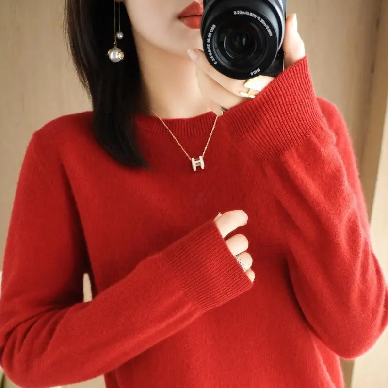 maoxiangshop Women Sweater Spring Autumn Long Sleeve O-neck Pullovers Warm Bottoming Shirts Korean Fashion Sweater Knitwear Soft Jumpers