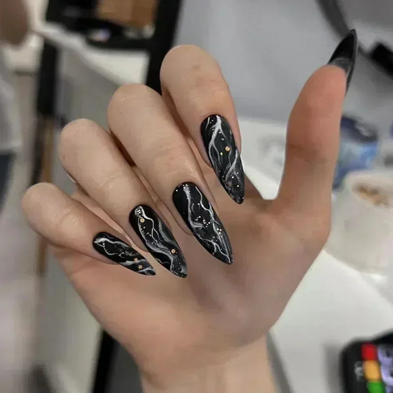 maoxiangshop 24Pcs False Nails With Glue Almond Pink Butterfly Design Detachable Rhinestones Acrylic Fake Nails long stiletto Press On Nails