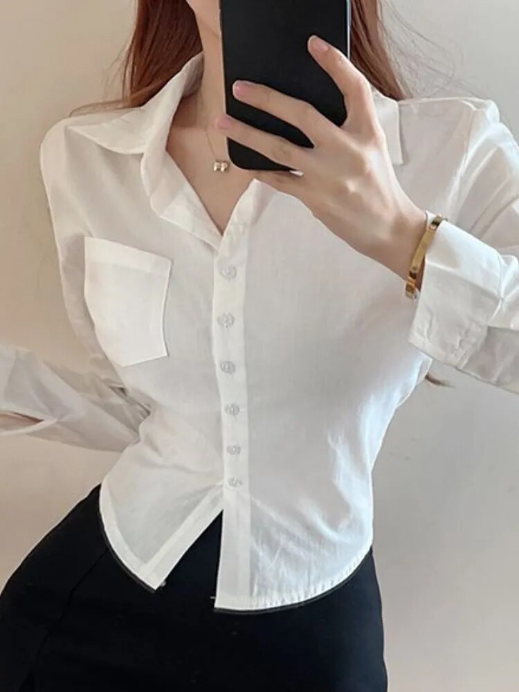 maoxiangshop Shirt Women Cut Slim Top Casual Korean Fashion Temperament Basic Solid Color Full Matching Gentle Office Lady Spring