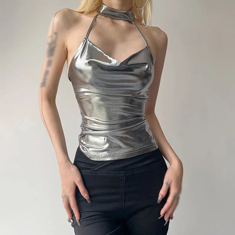 maoxiangshop-Sliver Crop Tops Sleeveless Slim Tank Top Summer Fashion Cute Y2K Casual High Street Camis Women Clothes