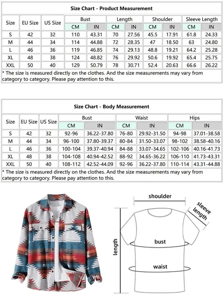 maoxiangshop Shirt Jacket for Men Tribal Geometric Print Blend Wool Ethnic Jacket Blouse Outerwear Fall Winter Long Sleeve Shacket Tops