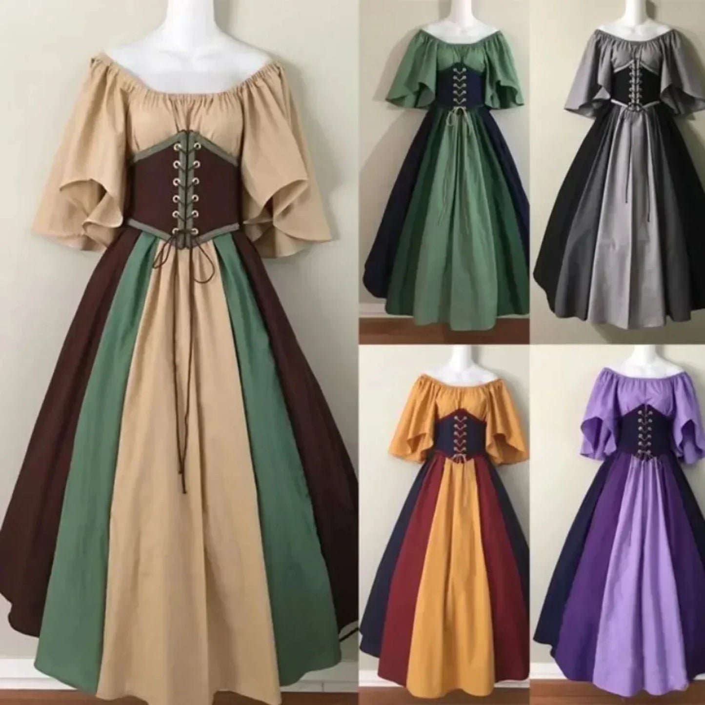 maoxiangshop - Female Cos Costume Performance Big Swing Skirt Medieval Retro Slim-fitting Skirt Flying Sleeves Shoulder Dress