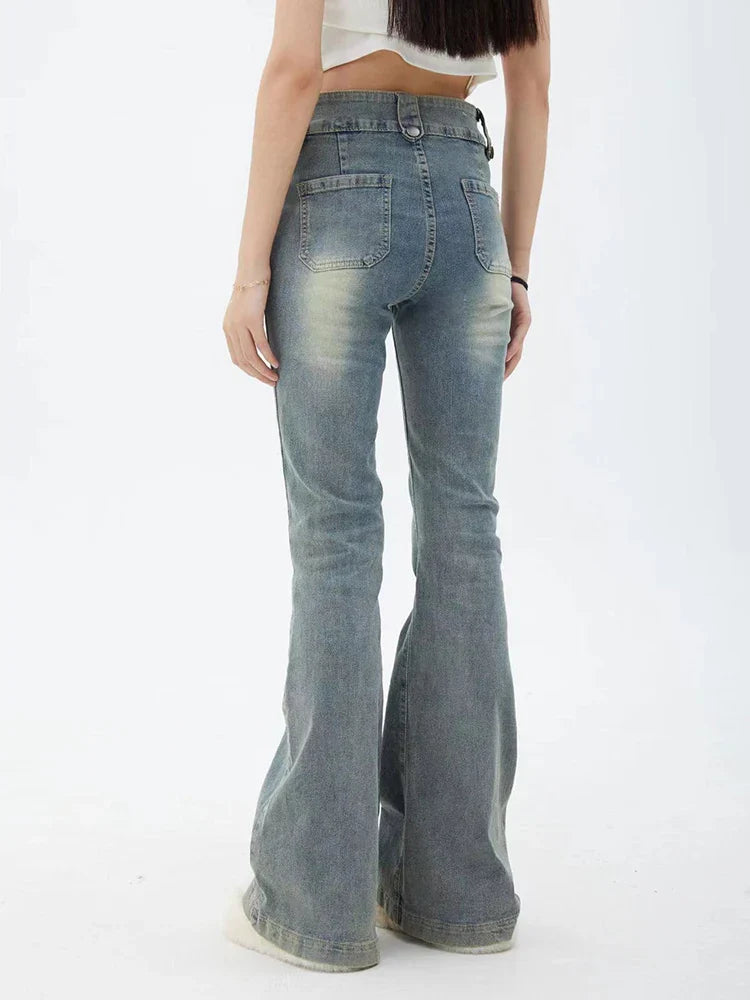 maoxiangshopBlue Women Jeans Gyaru Flare Pants High Waist Vintage Denim Bell Bottom Female Harajuku Streetwear Chic 2000s Tide Trousers Y2k