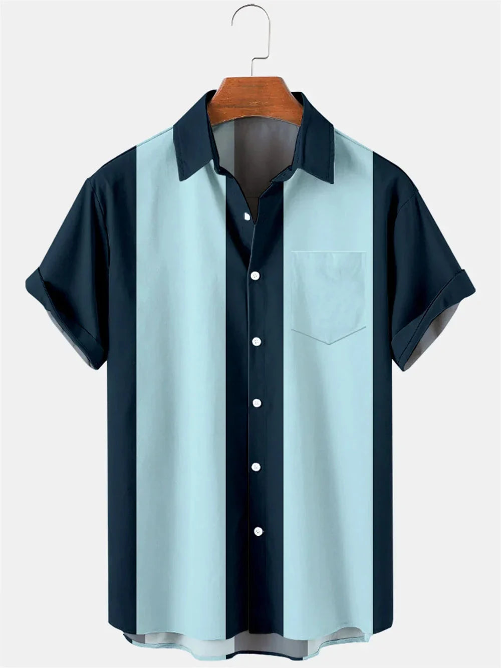 maoxiangshop Summer New Men's Pocket Short Sleeve Shirt Fashion Casual Solid Color Panel Lapel Beach High Quality Top Comfortable Soft Fabric