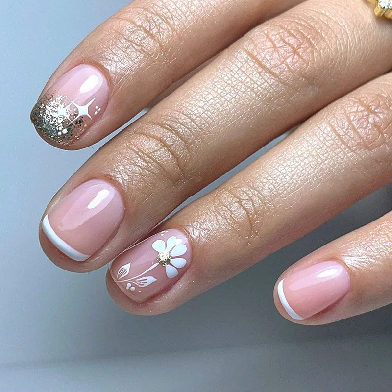 maoxiangshop 24Pcs Long Square Head False Nails with Gold Foil Design Wearable Black French Fake Nail Glitter Coffin Full Cover Press on Nail