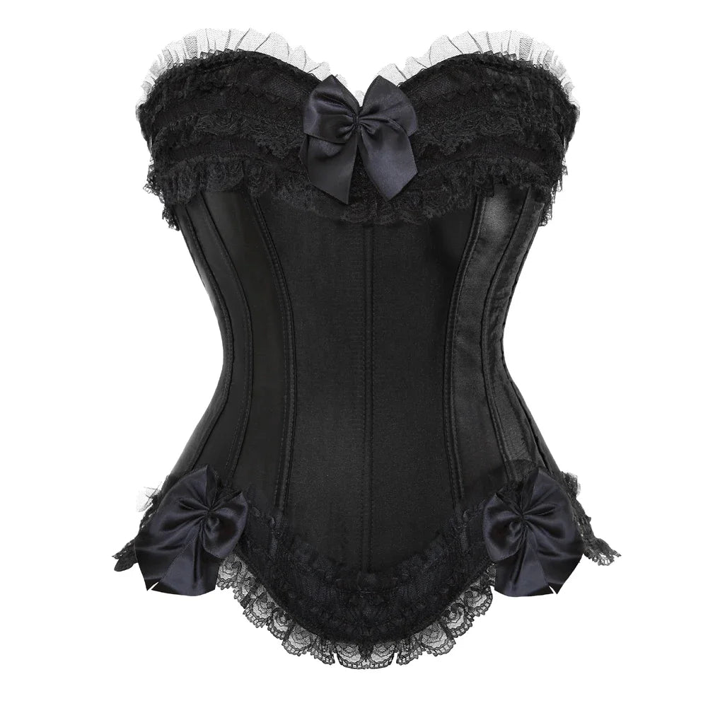 maoxiangshop - Corset Dress Steampunk Lace Trim Bustier with Long Tulle Skirt Carnival Party Night Costumes Plus Size Halloween Outfits Women
