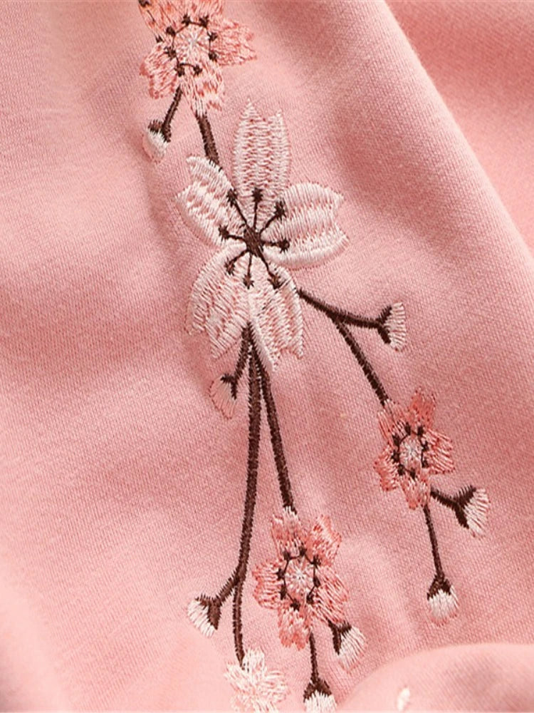 maoxiangshop Floral Embroidery Patchwork Fleece Women Hoodies Winter Thick Drawstring Hooded Sweatshirt Female Plus Velvet Pullovers