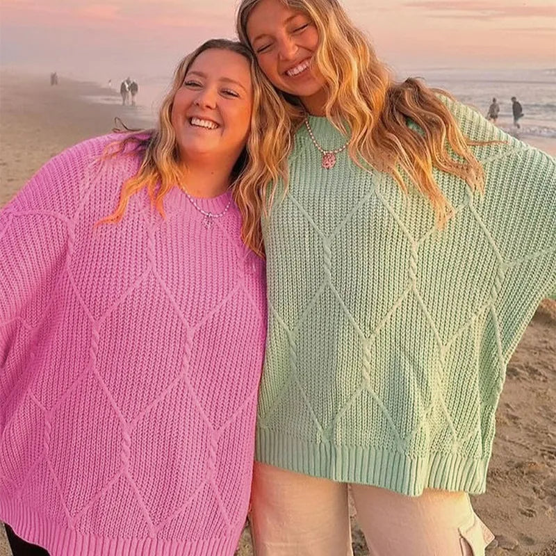 maoxiangshop - Knitted Sweater Pullover Women's Solid O-Neck Ribbed Long Sleeve Fashion Office Sweater Loose Casual Autumn Sweater 2024