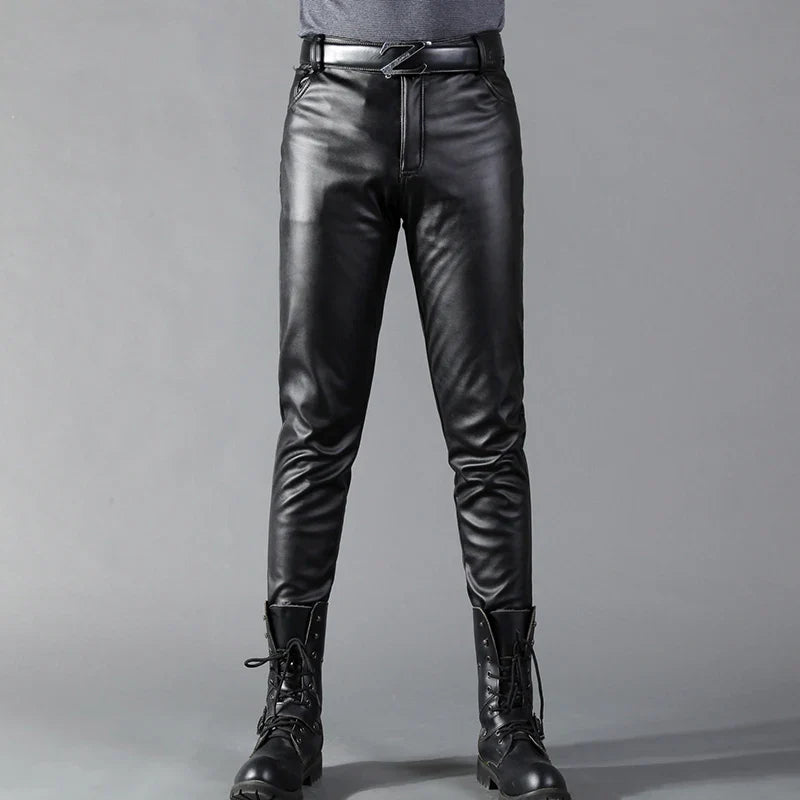 maoxiangshop Men's Leather Pants Skinny Fit Elastic Fashion PU Leather Biker's Trousers Nightclub Party & Dance Pants Thin
