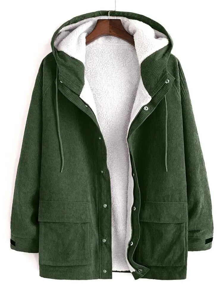 maoxiangshop Jacket for Men Faux Fur Fluffy Corduroy Hooded Coats Solid Raglan Sleeve Jackets Fall Winter Streetwear Warm Outerwear