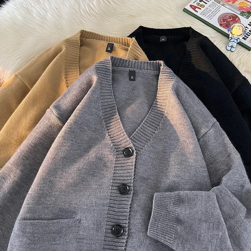 maoxiangshop Autumn Winter New Korean Fashion Trend Versatile Casual Cardigan V-neck Sweater Men's Jacquard Comfortable Breathable Jacket