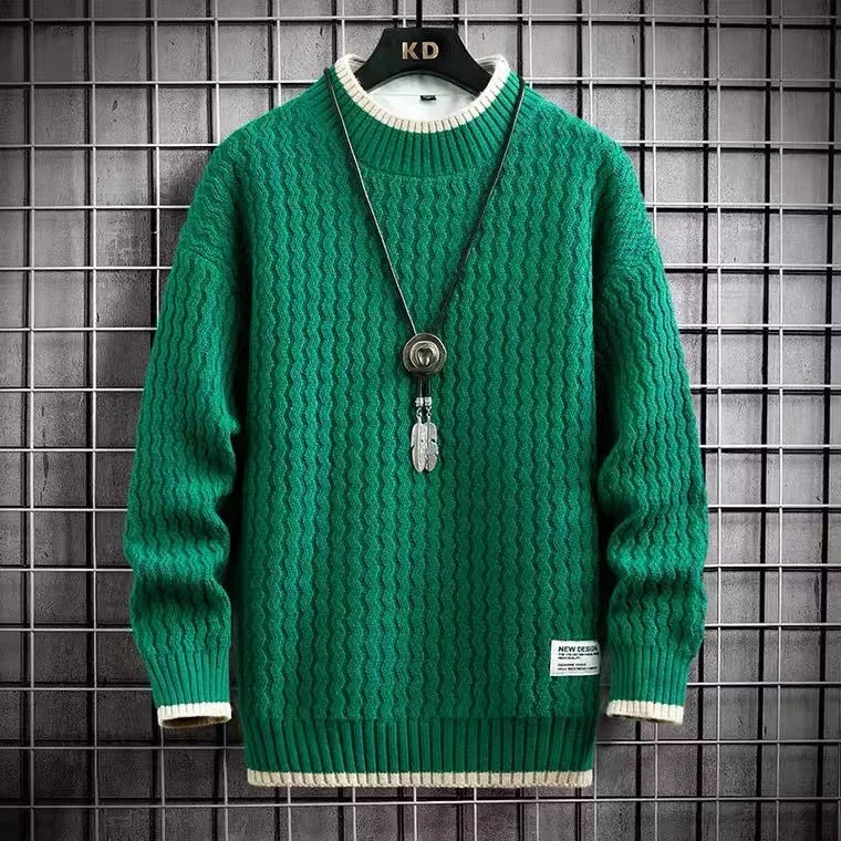 maoxiangshop New Winter Harajuku Sweater Men Casual O-Neck Pullovers High End Mens Striped Sweaters Male Thick Warm Pull Homme M-4XL