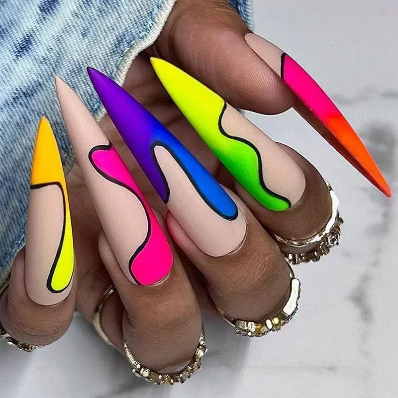 maoxiangshop 24Pcs False Nails With Glue Almond Pink Butterfly Design Detachable Rhinestones Acrylic Fake Nails long stiletto Press On Nails