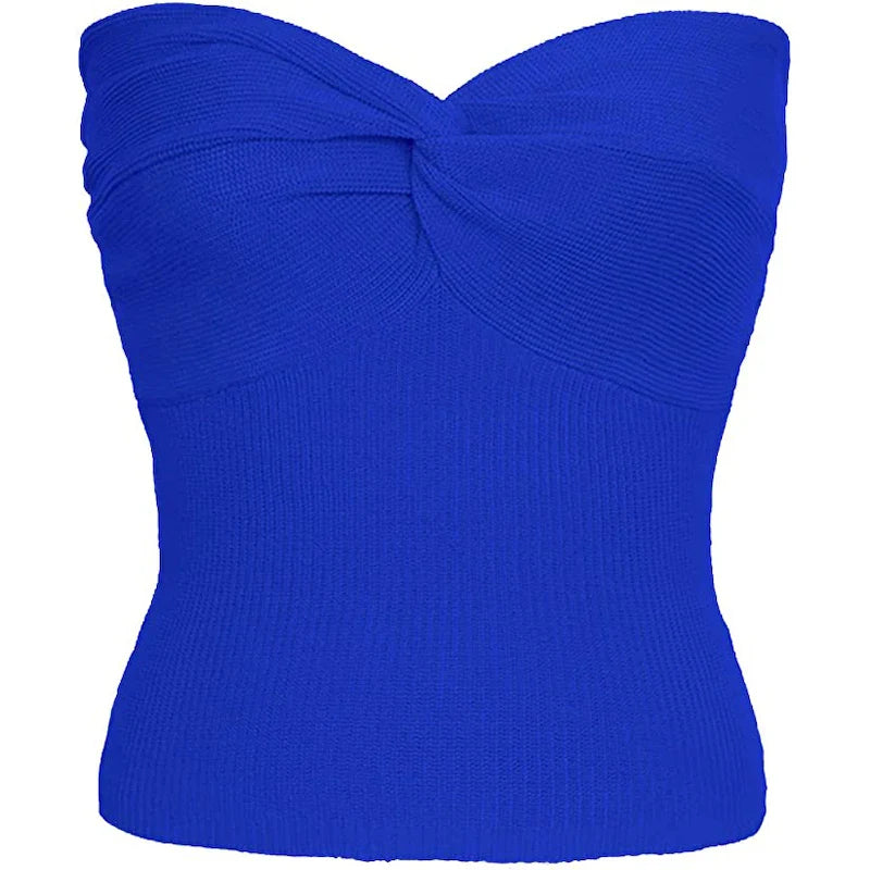 maoxiangshop - Twist Tube Tops For Women Sexy Strapless Corset Top Tee Off-Shoulder Cute Y2k Cropped Tops Knit Bustier Summer Streetwear