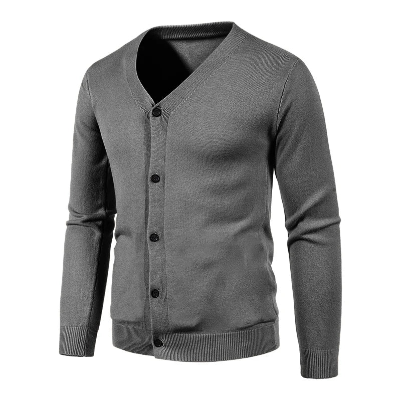 maoxiangshop Autumn Men's Knitted Cardigan Thin V-neck Basic Elastic Slim Fit Thin Sweater Solid Color Casual Versatile Coat