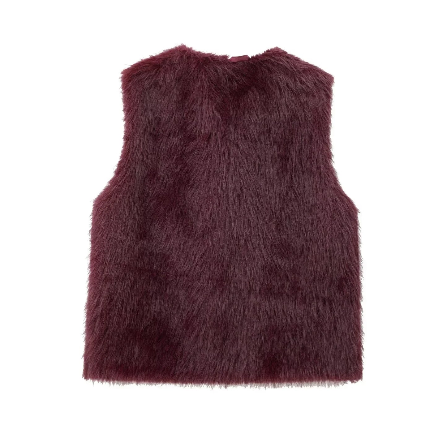 maoxiangshop - Casual Faux Fur Plush Vests Women Loose Round Neck Sleeveless Waistcoats Female 2024 Autumn Winter Fashion Solid Outwears Lady