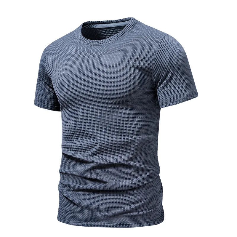 maoxiangshop Summer Ice Silk Streetwear Mens Short Sleeve Solid Color T-Shirts Breathable Basic T-shirt Beach Lightweight T Shirt Homme