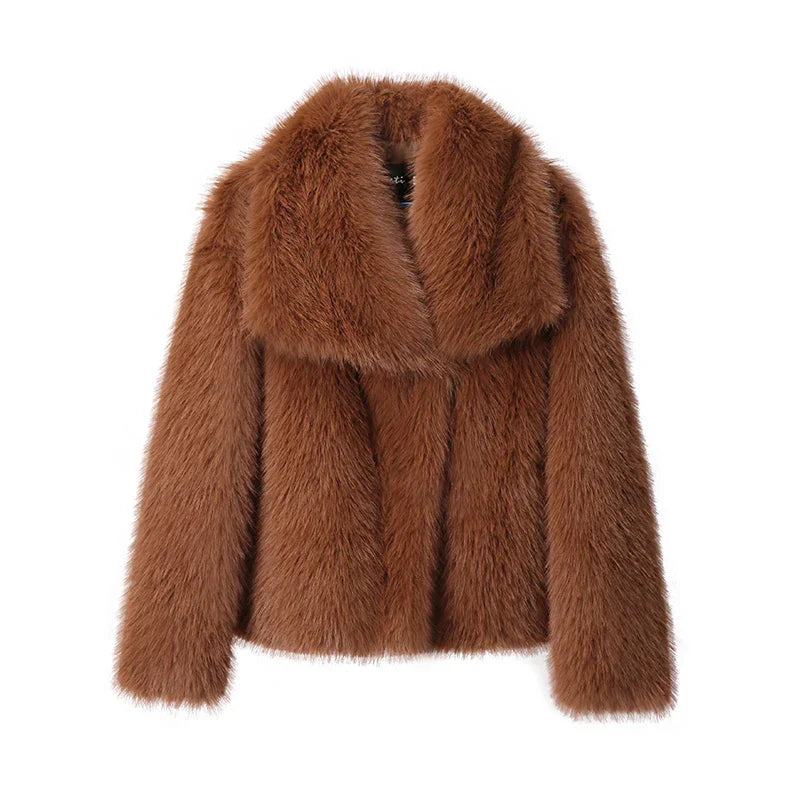maoxiangshop - Chic Ins Blogger Brand Fashion Fake Fox Fur Jacket Coat Women 2024 Winter Luxury Design Big Collar Fur Coats Cool Girls Overcoat