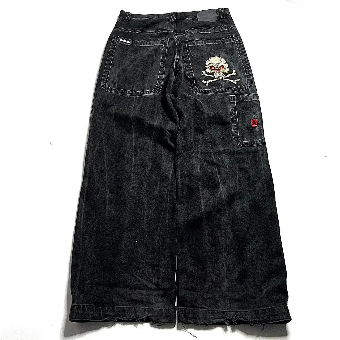Jeans New Harajuku Hip Hop Retro Skull Graphic Embroidered Baggy Jeans Denim Pants Men Women Goth High Waist Wide Trousers
